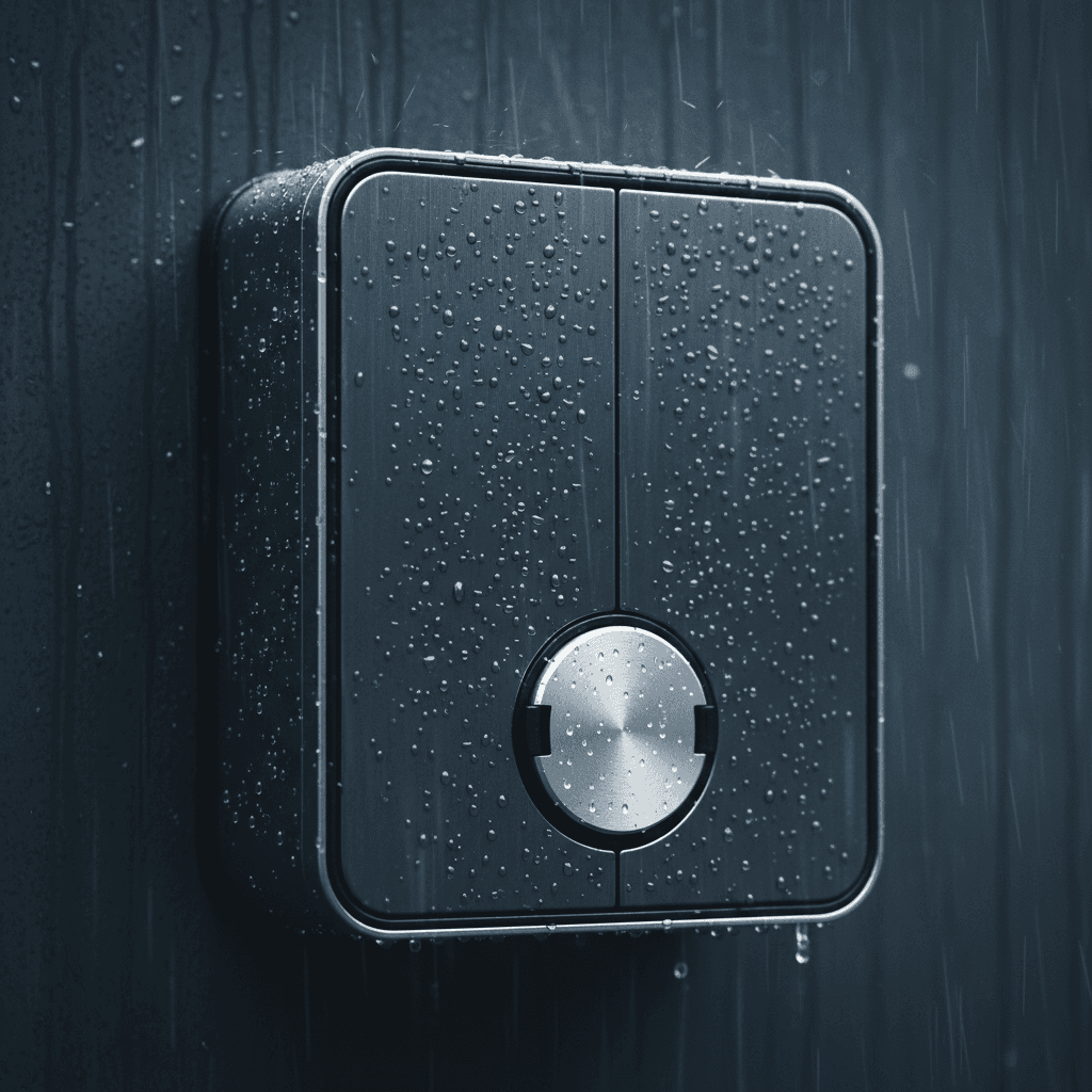 Outdoor EV charging unit in light rain