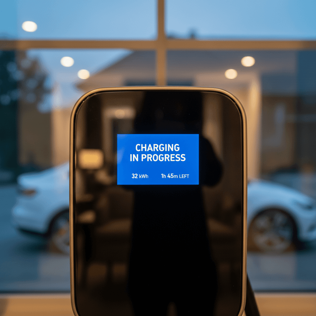 EV charger display screen during active charging session