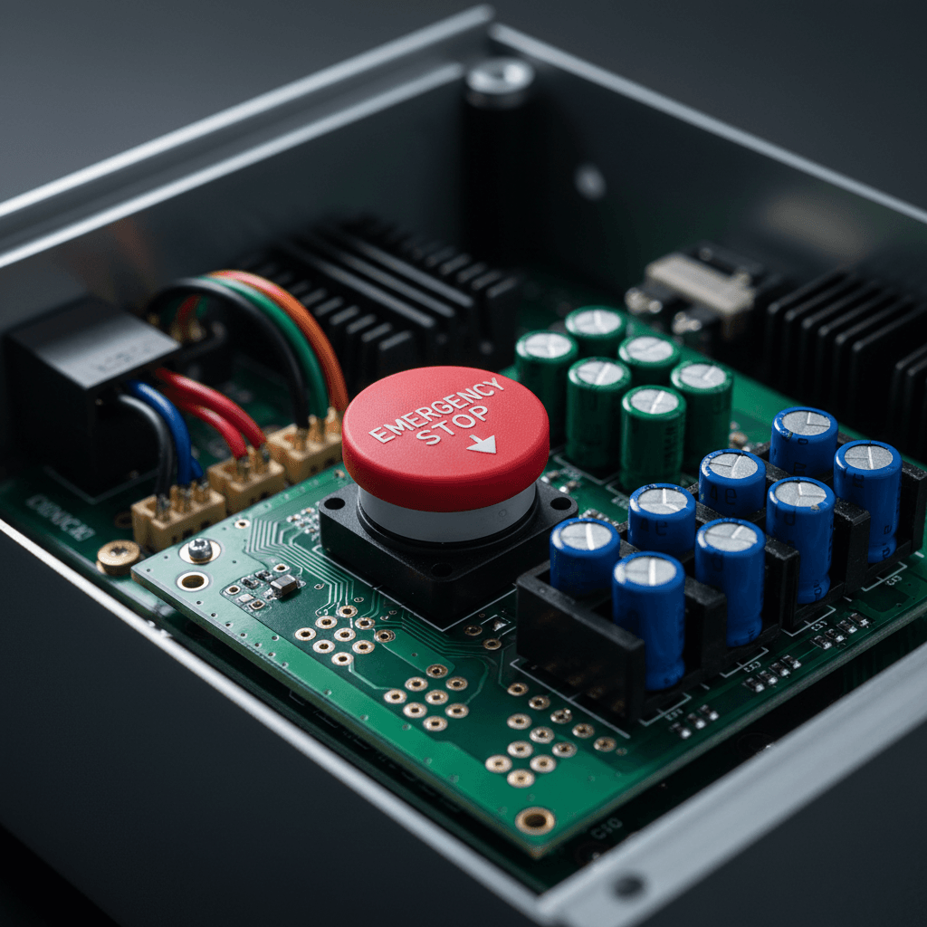 Internal circuit of an EV charging unit showing safety components