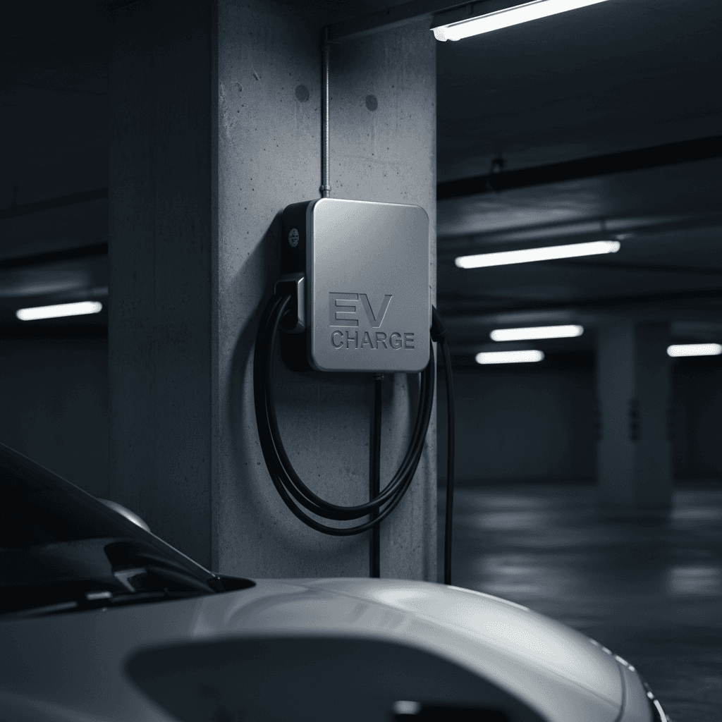Three-phase EV charger in commercial car park