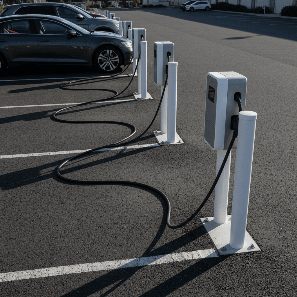 EV charging units installed in a commercial car park