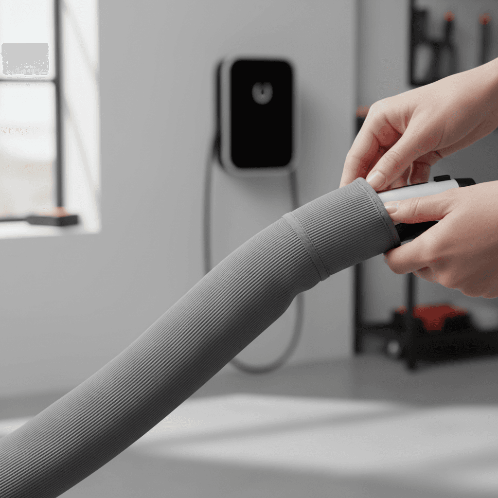 Close-up of EV charger emergency stop button and safety features